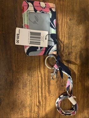 Vera Bradley Floral ID Holder Lanyard in Pink & Navy